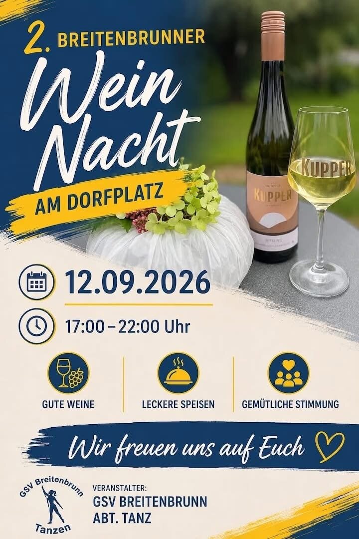 Plakat: 2. Breitenbrunner Wein Nacht am Dorfplatz