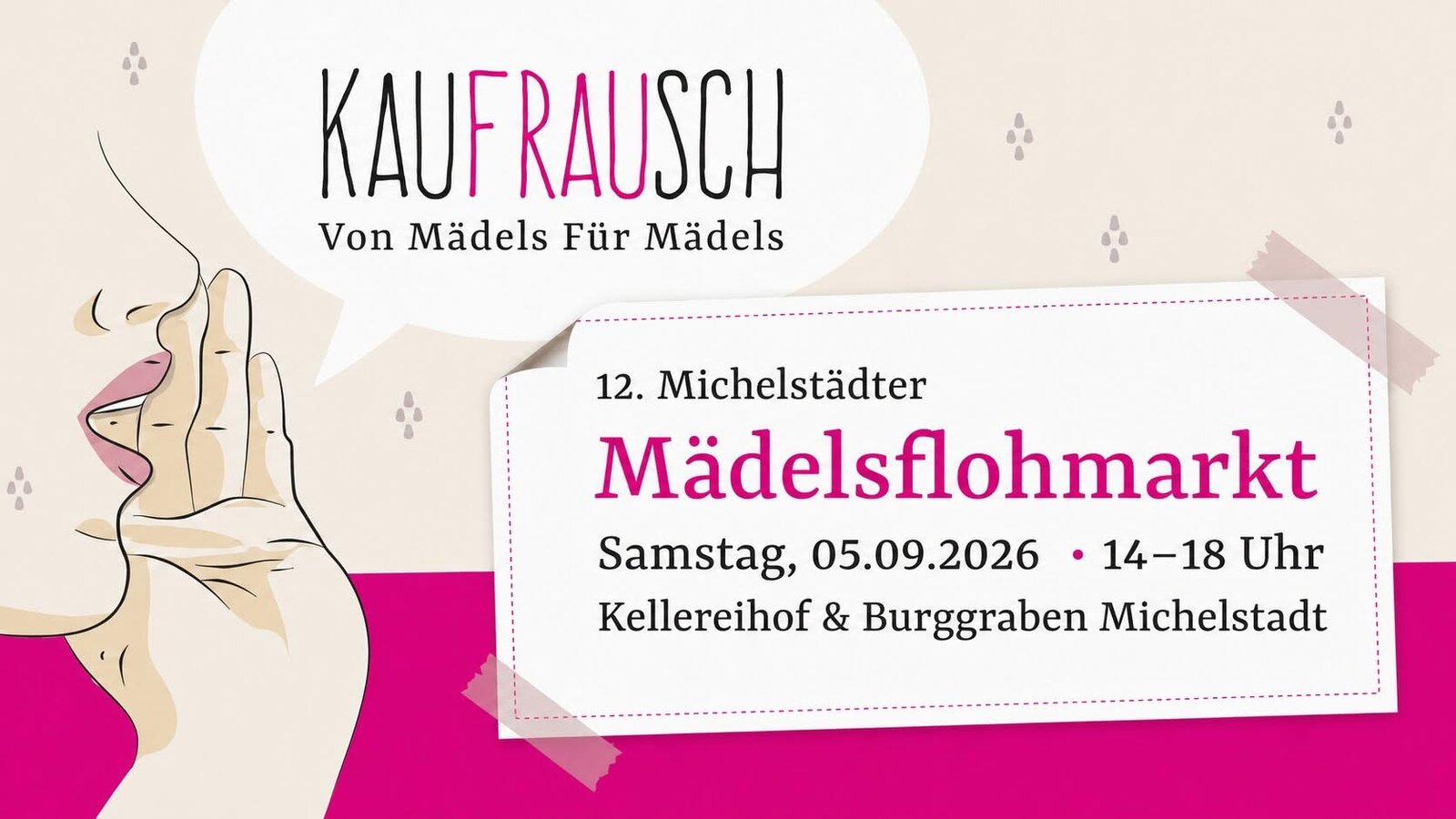Plakat: KauFRAUsch – 12. Michelstädter Mädelsflohmarkt