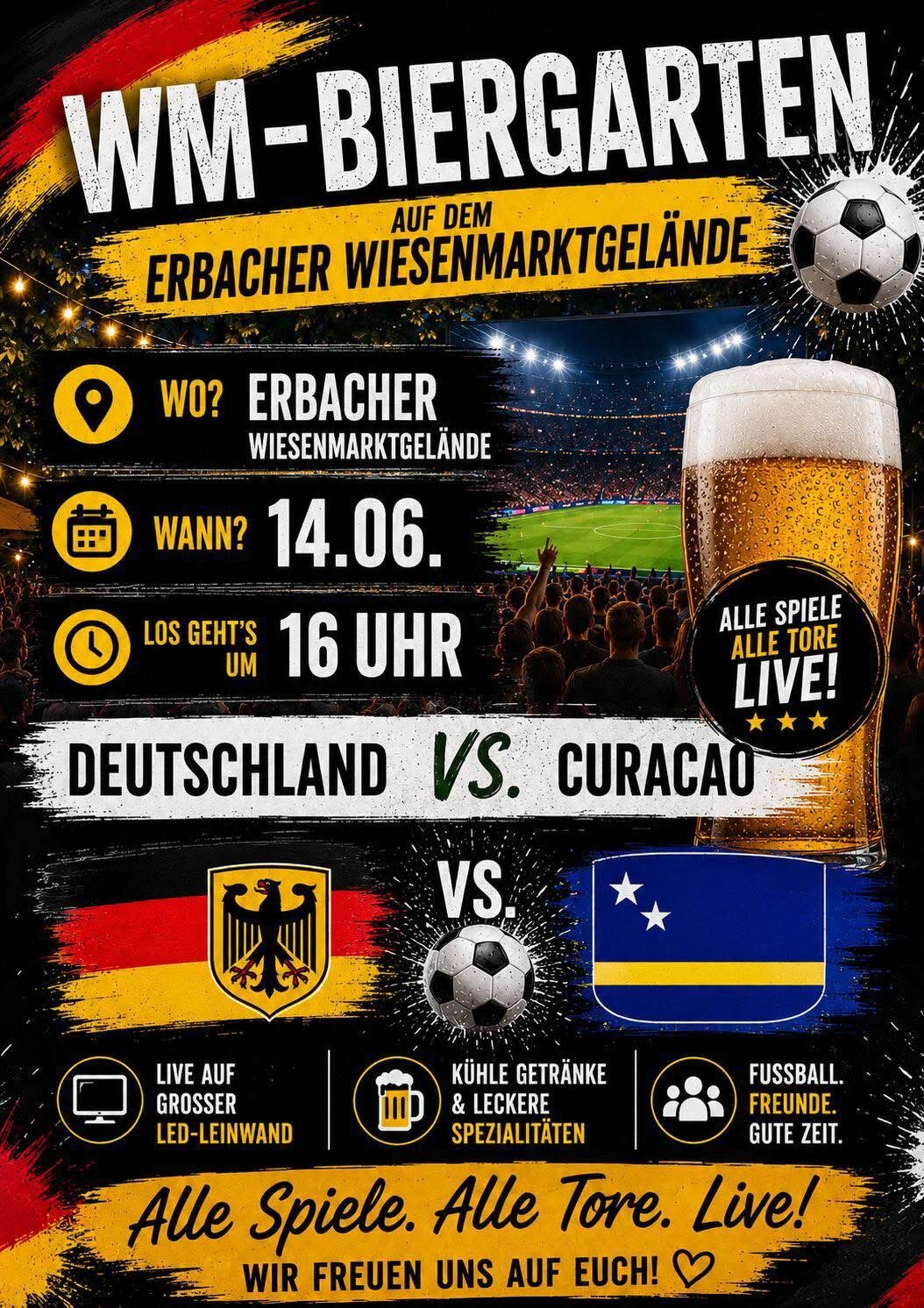 Plakat: WM-Biergarten – Deutschland vs. Curaçao