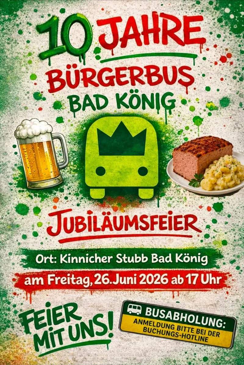 Plakat: 10 Jahre Bürgerbus Bad König – Jubiläumsfeier