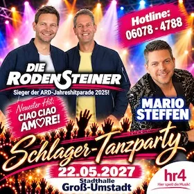 Plakat: Schlager-Tanzparty mit "Die Rodensteiner" und "Mario Steffen"