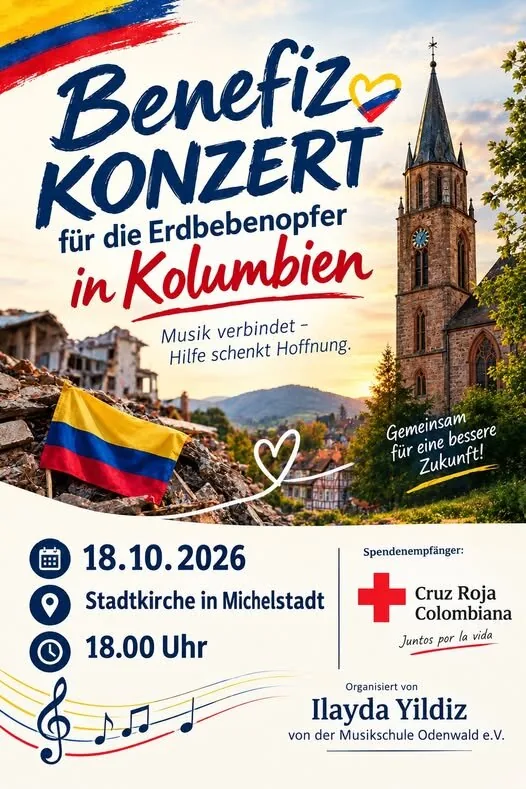Plakat: Benefizkonzert für die Erdbebenopfer in Kolumbien