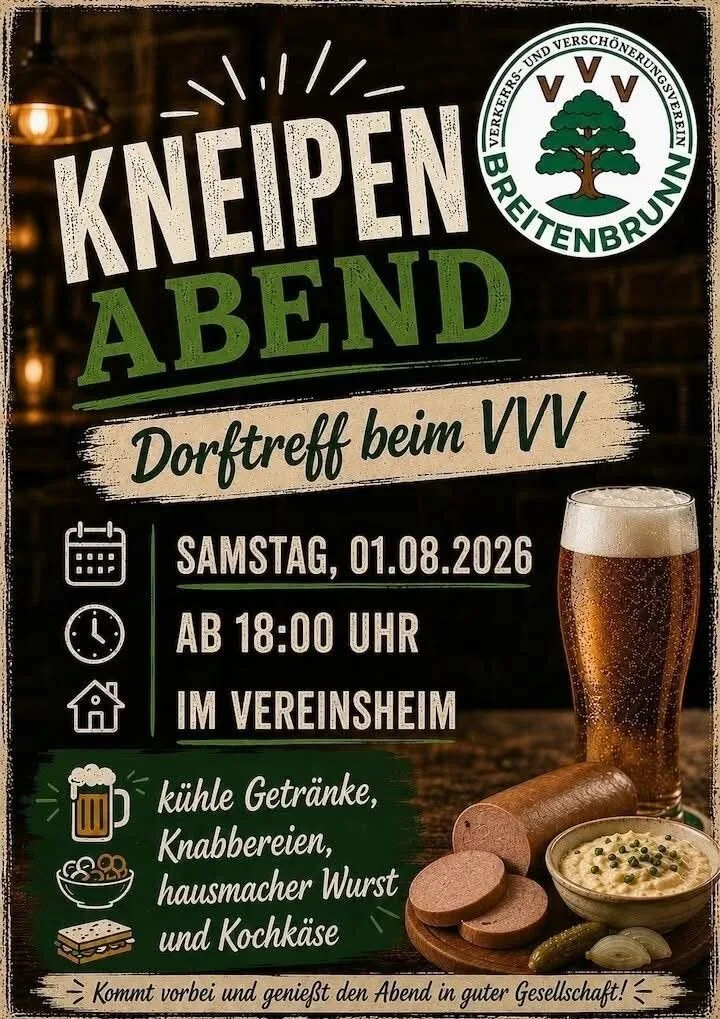 Plakat: Kneipenabend – Dorftreff beim VVV