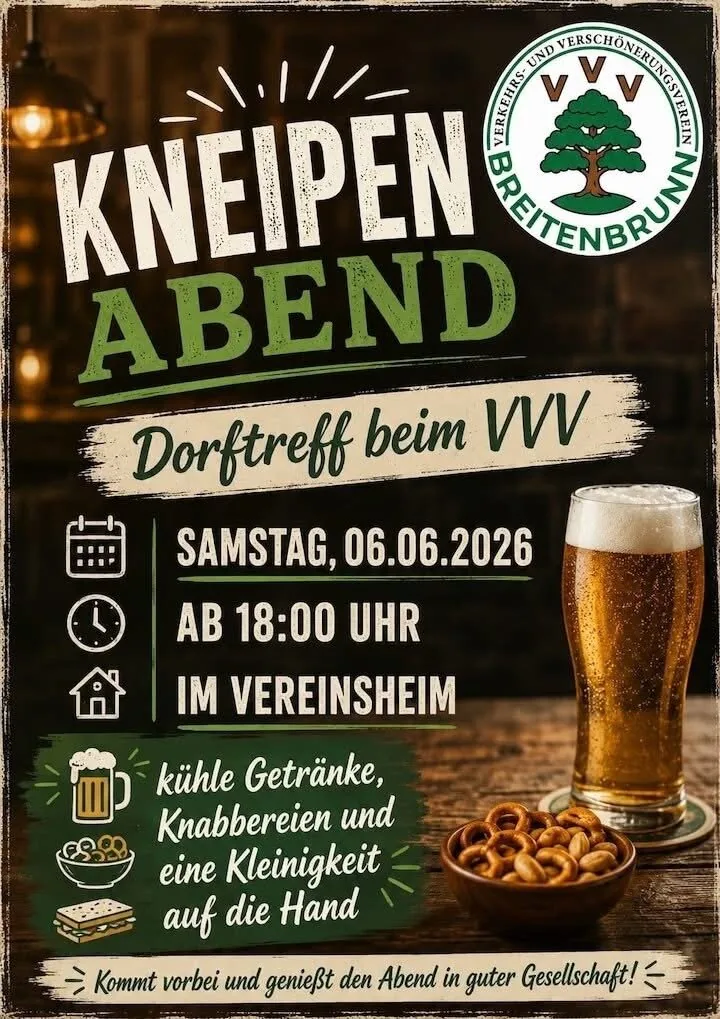Plakat: Kneipenabend – Dorftreff beim VVV