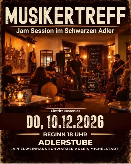 Plakat: Musikertreff – Jam Session im Schwarzen Adler