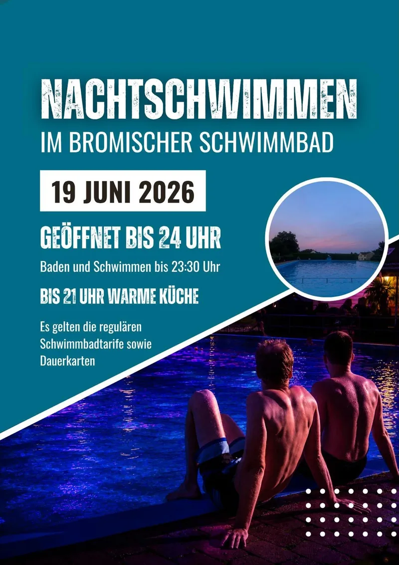 Plakat: Nachtschwimmen im Bromischer Schwimmbad