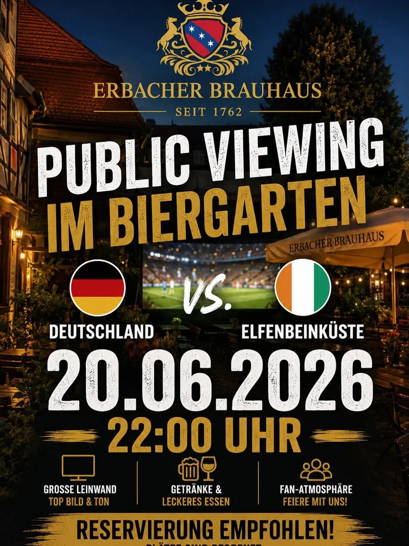 Plakat: Public Viewing im Biergarten – Deutschland vs. Elfenbeinküste