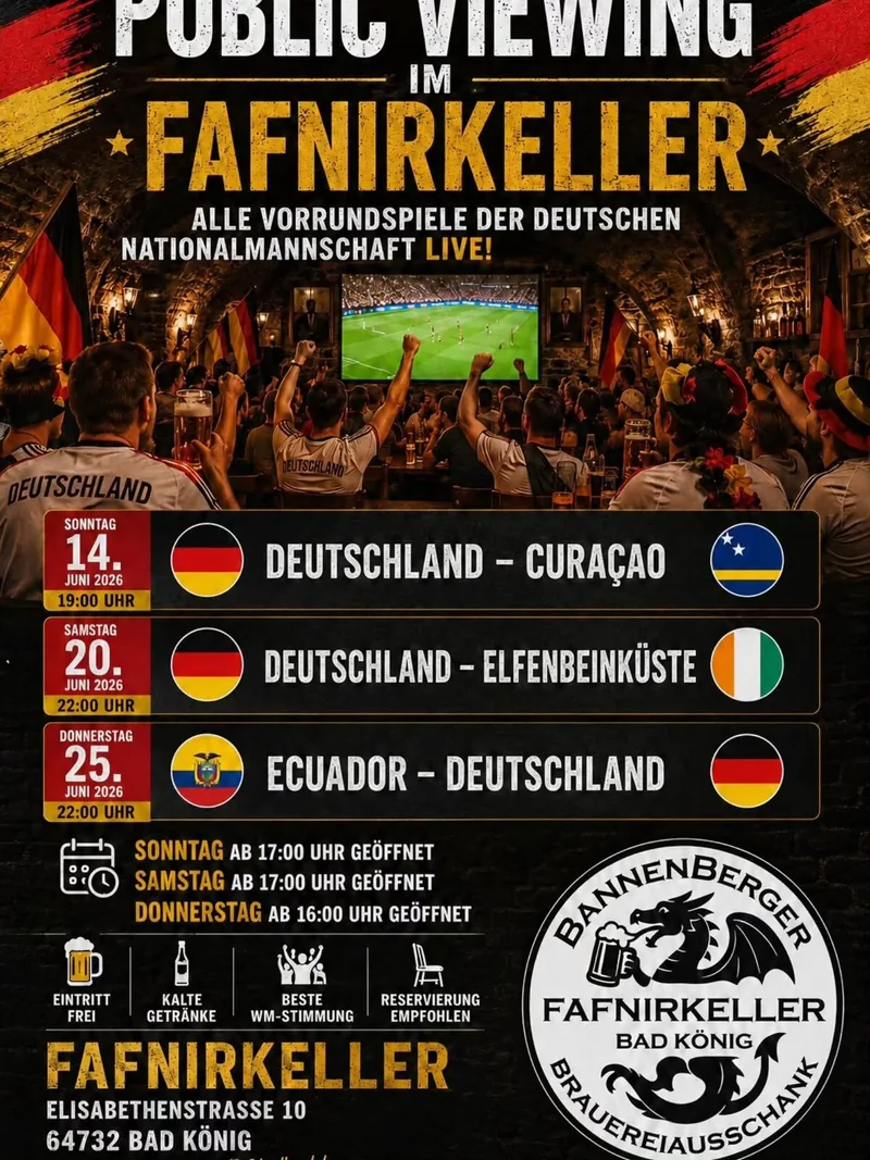 Plakat: Public Viewing im Fafnirkeller