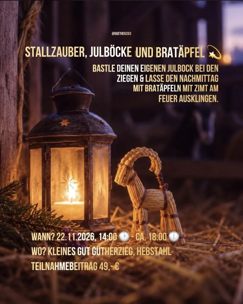 Plakat: Stallzauber, Julböcke und Bratäpfel