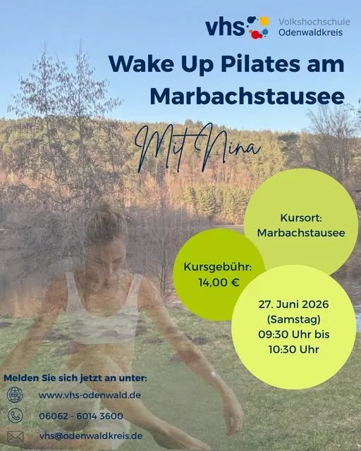 Plakat: Wake Up Pilates am Marbachstausee