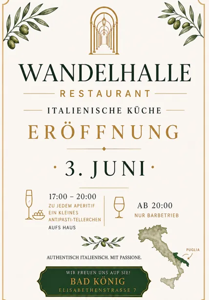 Plakat: Wandelhalle Restaurant – Eröffnung